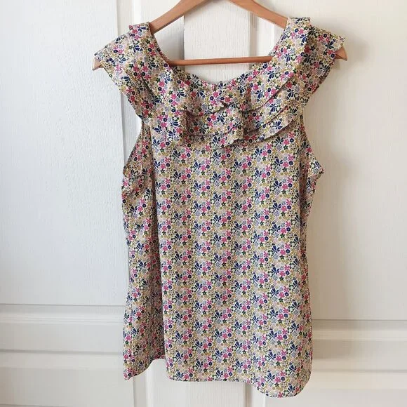Liberty of London For Target Women's Floral Ruffle Neck Tank Top Size XL - Picture 2 of 13